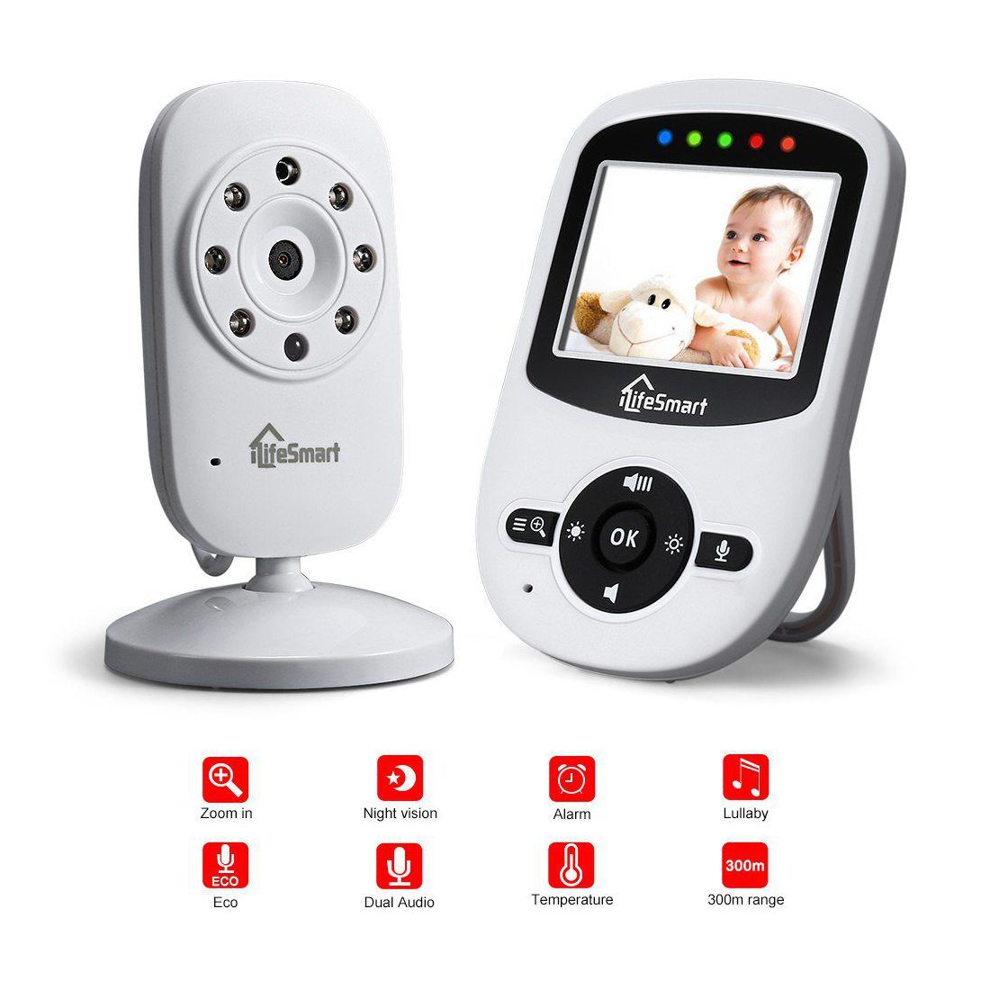 iLifeSmart 2.4”LCD Ecoute Bébé Babyphone Caméra sans Fil 2.4GHz Vidéo Numérique avec Vision Nocturne 2X Zoom