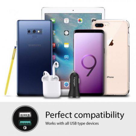 Huawei et Plus QC 3.0 + 5V/2.4A 12V/9V/5V Chargeur Voiture, Chargeur Voiture USB Rapide Compatible avec iPhone Quick Charge 3.0 Spigen Essential F27QC Samsung