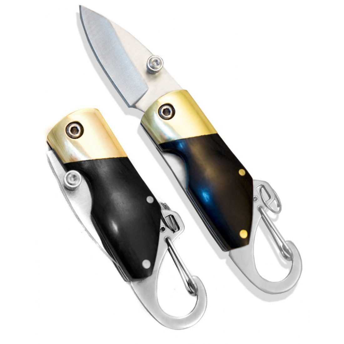 Outdoor Saxx - Mini couteau pliant - Sous forme de porte-clés - Avec mousqueton - 11 cm - Manche en bois - Sac avec passant d