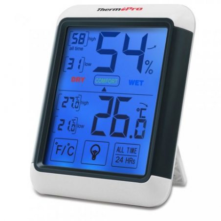 ThermoPro TP-55 Thermomètre Hygromètre Numérique, Rétroéclairage Bleu, Grand Écran LCD Tactile, Moniteur Température Humidité