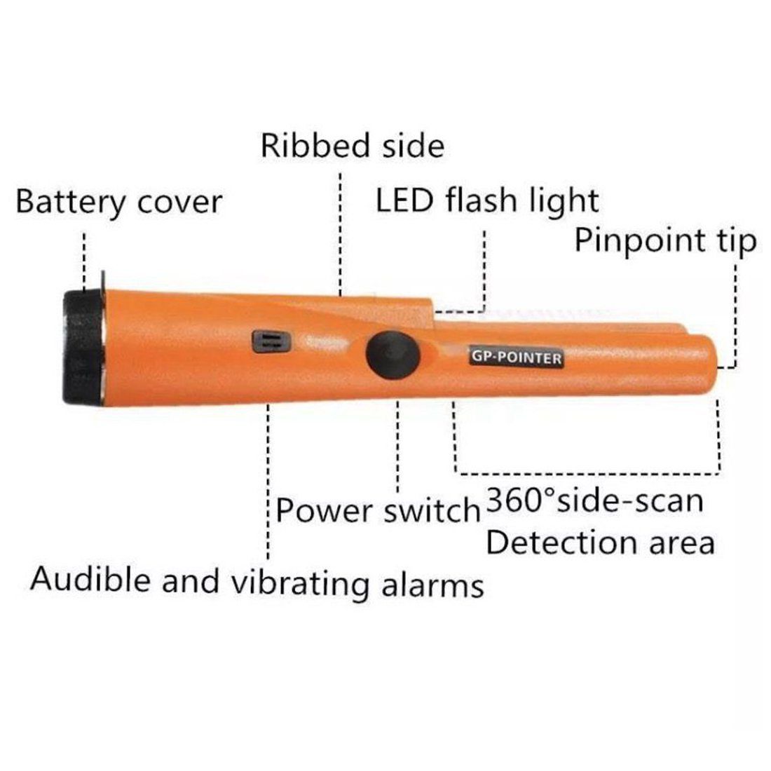 Détecteur de Métaux Portable Gold Hunter GP-POINTER Orange Gold Finder Hand Held avec lumière LED pour les utilisations Low L