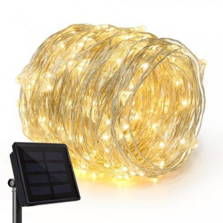 Rophie guirlande lumineuse solaire 22m,200 guirlande lumineuse LED Fil de Cuivre Lampe Étanche de Décoration Extérieur et Int