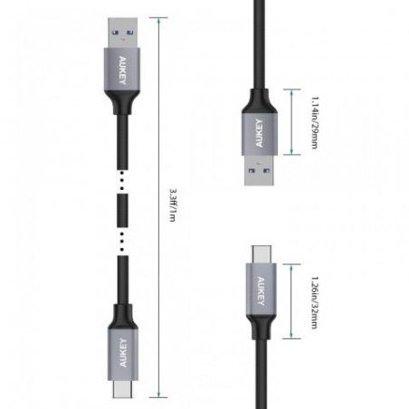 AUKEY Câble USB C à USB 3.0 A ( 3 x 1m ) en Nylon Recharge et Synchronisation Câble USB Type C pour Samsung Note 8 / S8 , HUA