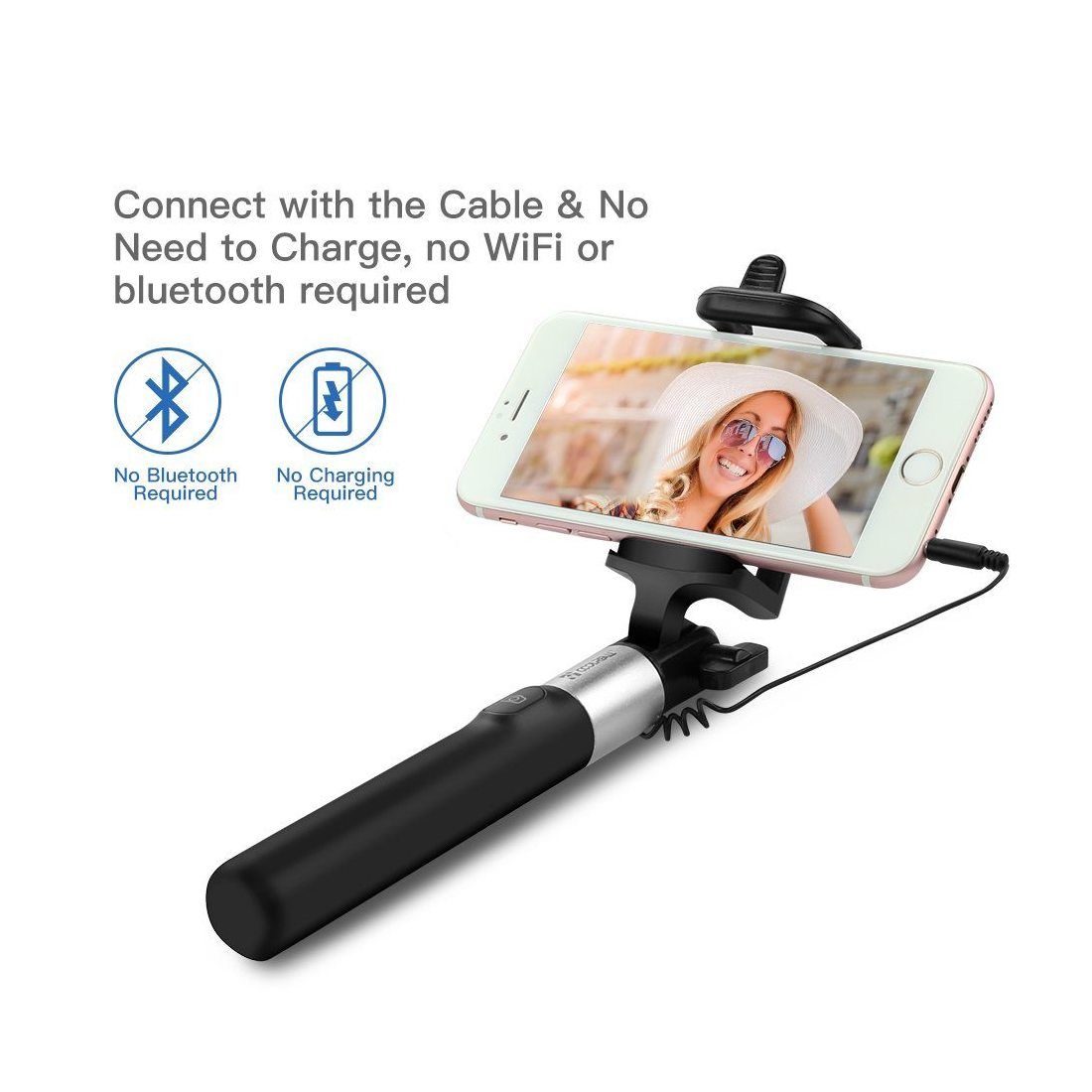 Perche de Selfie ,Coolreall® selfie stick extensible de poche  Bâton de Selfie avec télécommande câble pour iPhone, Android S