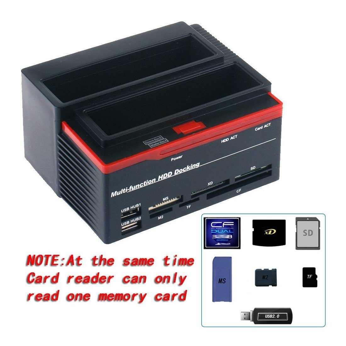 FUHAOXUAN CXD-892U2IS-FR USB 2.0 à SATA IDE Dual Slots Station d'Accueil Pour Disque Dur Externe avec Lecteur de Carte et 2 P