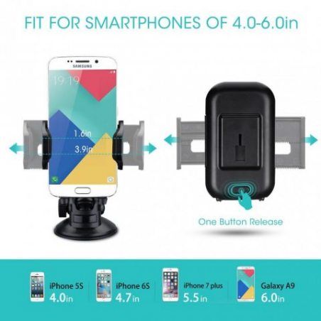 Support de téléphone de voiture, Mpow Grip Pro 2  pour pare-brise universel réglable avec gel collant pour iPhone 7 7 Plus 6 