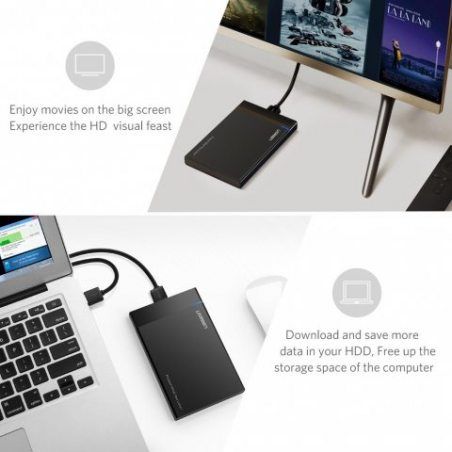 UGREEN USB 3.0 Boîtier Externe pour Disque Dur Externe 2.5'' SATA HDD SSD (7mm à 9,5mm) 6 To Maximale, Haute Vitesse à 5Gbps,