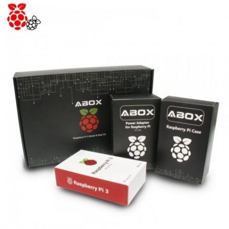 Globmall ABox Raspberry Pi 3 Modèle B Starter Kit avec Mirco Carte SD de 32 Go, Étui Noir Supérieur et 5V 2.5A Alimentation