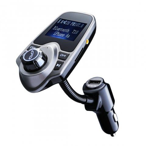Transmetteur FM Bluetooth TOPELEK Kit Voiture Mains Libres Sans Fil Chargeur USB, Support USB Flash Drive avec 3.5mm Audio Po