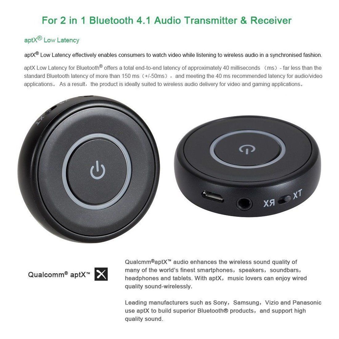 Giveet Bluetooth émetteur et récepteur avec prise jack 3.5 mm, streaming audio sans fil adaptateur pour TV PS4 Xbox pour ordi