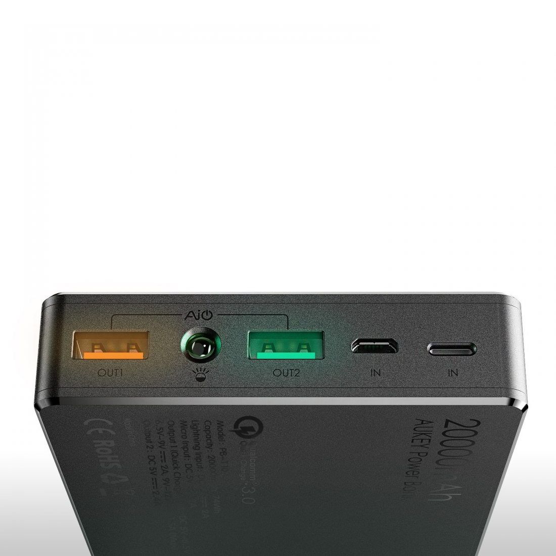 AUKEY Quick Charge 3.0 Batterie Externe 20000mAh, Power Bank avec 2 Entrée Lightning et Micro USB, pour iPhone X/ 8/ Plus/ 7/