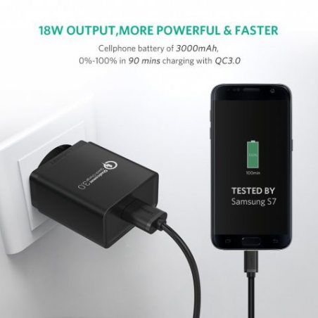 UGREEN 18W Quick Charge 3.0 USB Chargeur Rapide Secteur USB pour iPhone X 8 Plus, Samsung Galaxy S8 Plus S7 Edge Note 8, Huaw