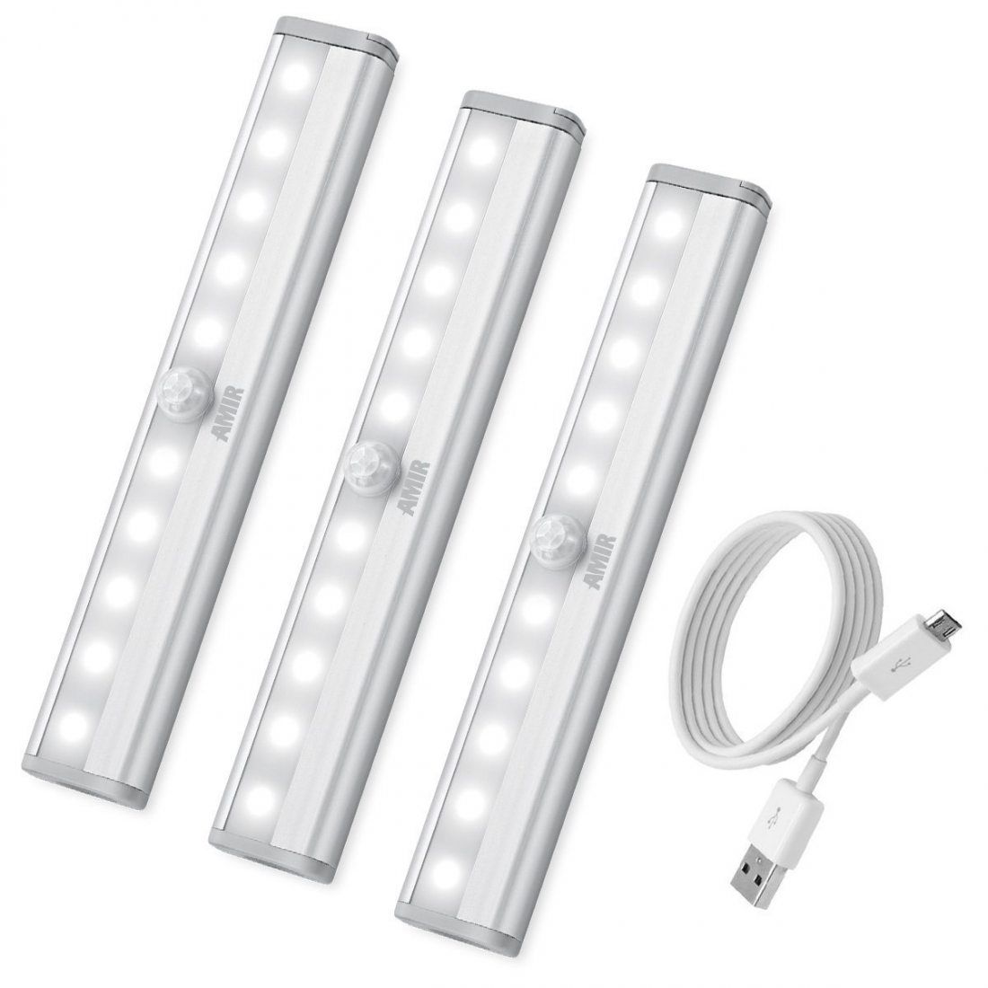 【Upgrade Version】Lampe Détecteur de Mouvement Veilleuse 10 LED avec Bande Magnétique Blanc froid Sans Fil Alimenté par Batterie Lumière Automatique dArmoire Placard Cabinet 