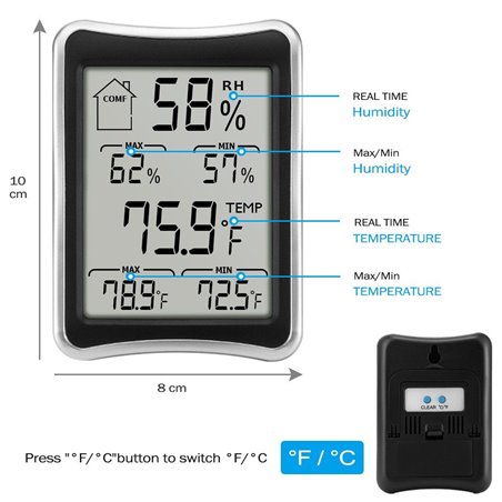 Thermomètre Hygromètre Intérieur, E2Buy® Thermomètre interieur numérique à écran LCD intérieur, Hygrothermographe numérique, 