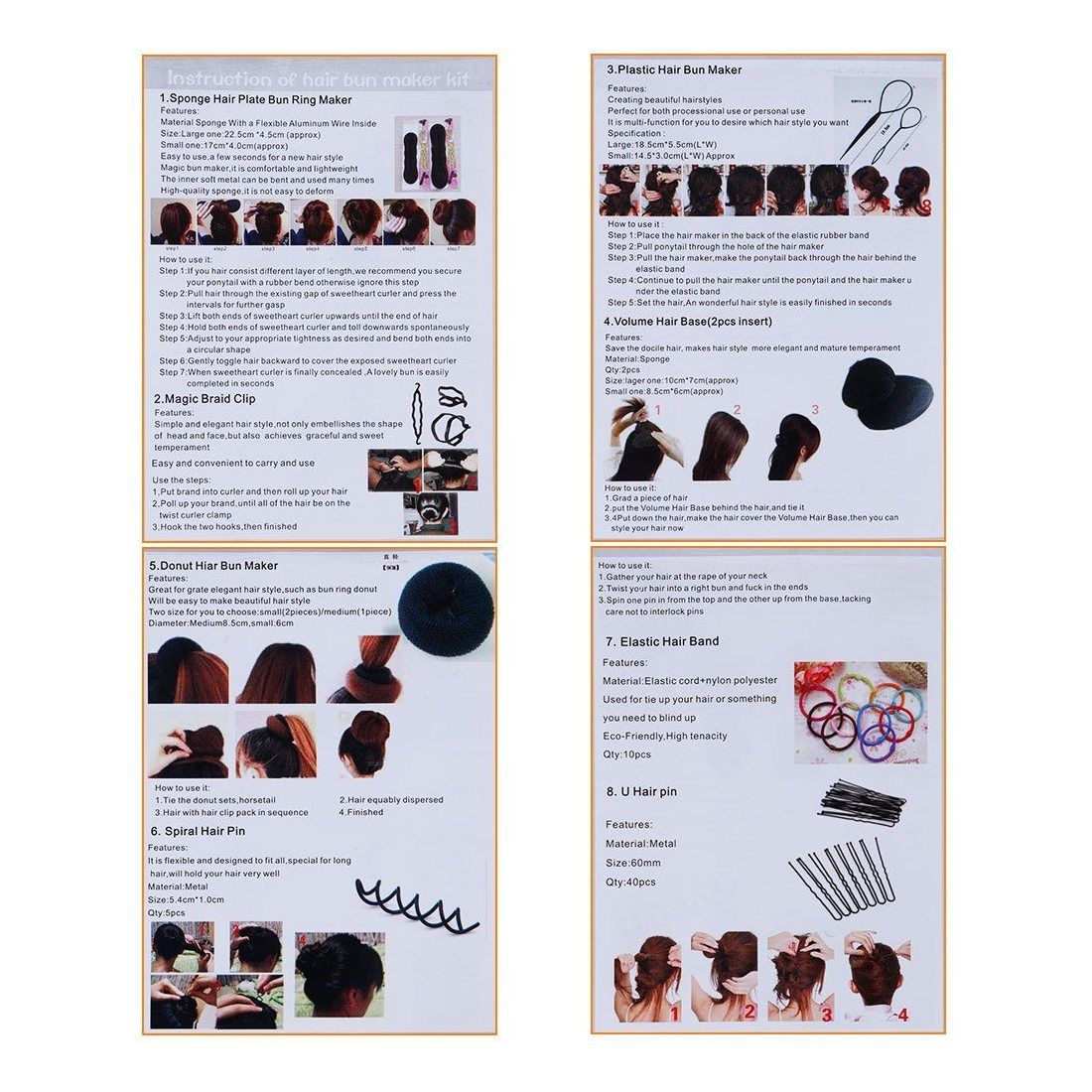 Accessoires de Coiffure, Lictin Set d’Outils de Coiffure Cheveux Coiffure Stylisée Accessoire Cheveux Filles Eponge en Mousse