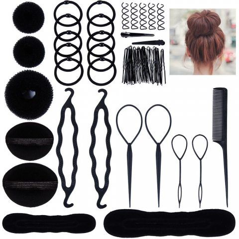 Accessoires de Coiffure, Lictin Set d’Outils de Coiffure Cheveux Coiffure Stylisée Accessoire Cheveux Filles Eponge en Mousse