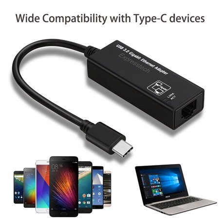 Expresstech @ Adaptateur USB C 3.1 Type C (USB-C) vers RJ45 Gigabit Ethernet Lan Réseau pour New MacBook, Chromebook Pixel, W