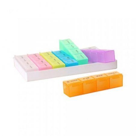 Cisixin Boîte à Pilules en Plastique Pilulier Semainier 7 jours 28 Compartiments Détachables Multicolore Matin/Midi/Soir/Nuit