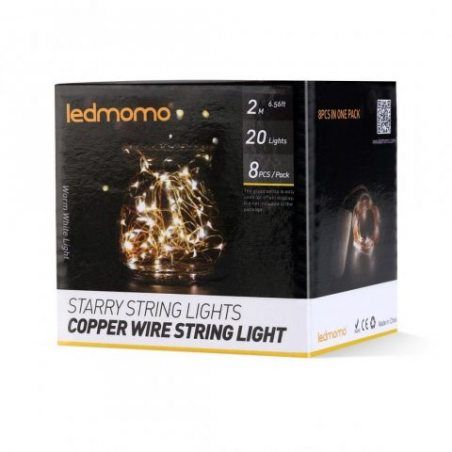 LEDMOMO 8 Unités Guirlande Lumineuse LED 6.6ft/2M Avec 20 micro LED par 2 x CR2032 (Compris) Blanc chaud