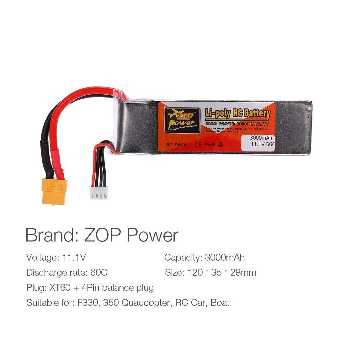 Goolsky Zop Power 3 s 11.1 v 3000mAh 60C Haut Débit XT60 plug LiPo Batterie pour F330 350 450 FPV Quadcopter RC Voiture Batea
