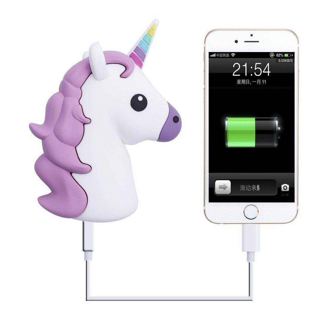 iProtect chargeur externe batterie de secours émôticone emoji 2000 mAh "Licorne gris et violet" - pour smartphones et autres 