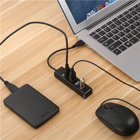 Atolla 4 port Hub USB 3.0 Unibody Aluminium Multi Port USB avec Port Micro USB et 3.5 * 1.35 DC pour Alimentation - Noir