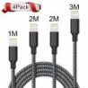 Câble iPhone 1M 2M 2M 3M , WZS® [Pack de 4] Câble Lightning vers USB de Nylon Tressé Connecteur en Aluminium Cable Chargeur i