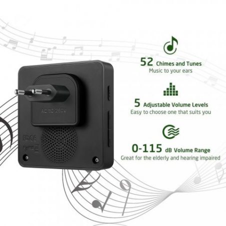 Sonnette Sans Fil AVANTEK DB-11 400m Sonnette de Porte Étanche Kit de Carillon Electronique avec un Récepteur Enfichable, 52 