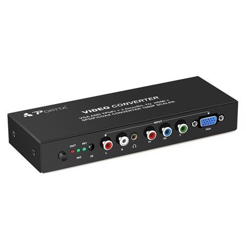 Portta HDMI Converter Convertisseur Transformer VGA Plus Audio stéréo ou YPbPr Composé Plus R / L Audio en HDMI Up-scaler Con
