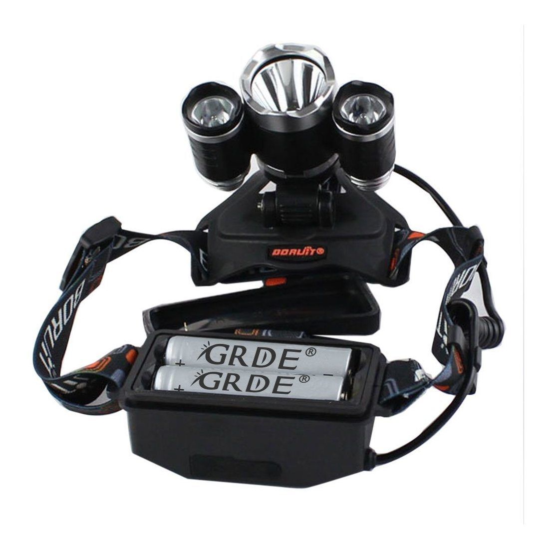 GRDE Lampe Frontale Inclinable 3 Torche LED Puissante Headlight Rechargeable Headlamp pour vtt Cycliste, Randonne,Caverne,Cha