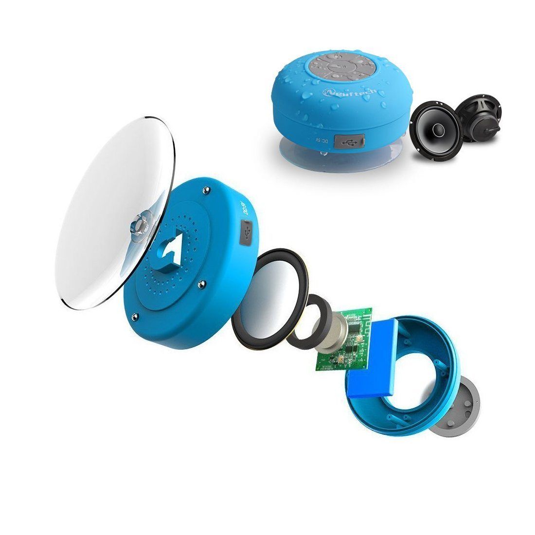 Neuftech - Mini Enceinte Haut Parleur Bluetooth Sans Fil Etanche Portable Stéréo pour la Douche Mains Libres Compatible avec 