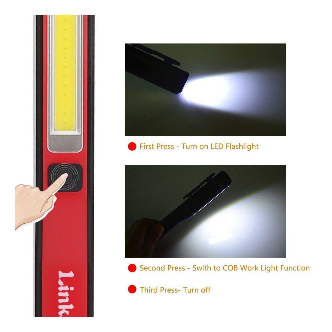Linkax Lampe de Travail USB Rechargeable Lampe Inspection COB Torche Lampe de poche LED Ultra Puissante Camping Lampe pour Auto Garage Atelier bricolage avec clip magnétique 