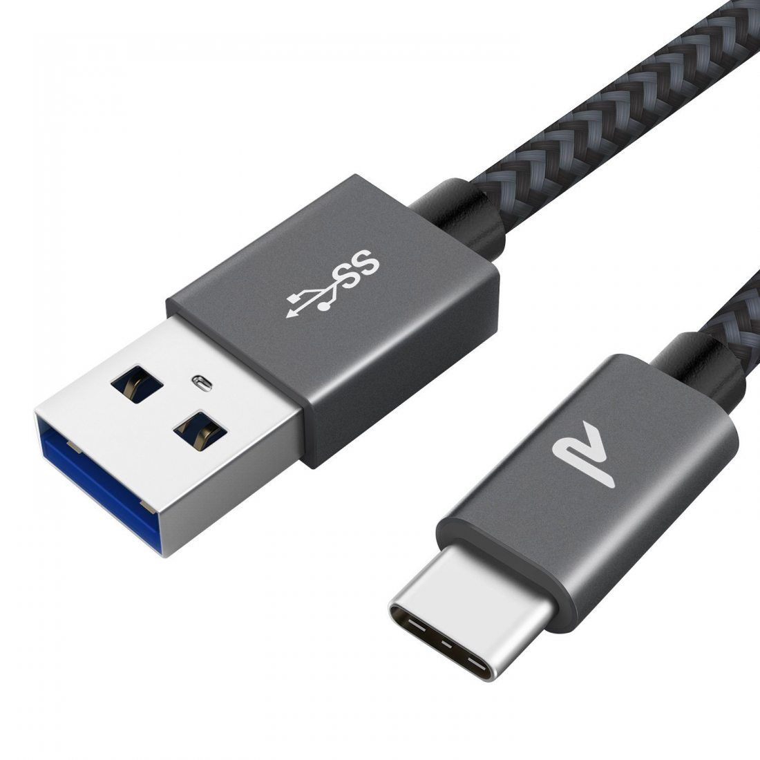 Câble USB Type C à USB 3.0 Rampow - Charge / Synchro Ultime Rapide - Câble USB C Nylon Tressé en Fibre - Garantie à Vie - Con
