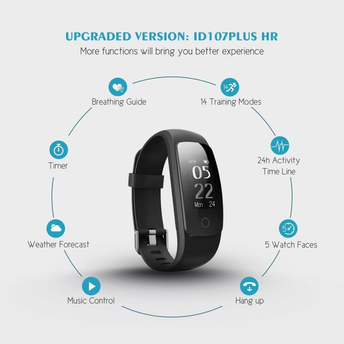 Sochange Id107 Plus HR tracker de fitness, [Version améliorée] Mpow moniteur de fréquence cardiaque Smart Bracelet tracker d'
