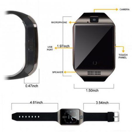 Montre Connectée, Bluetooth Sport Etanche Smartwatch Soutien SIM/TF Carte avec Caméra Ecran Tactile Pédomètre Moniteur de Som
